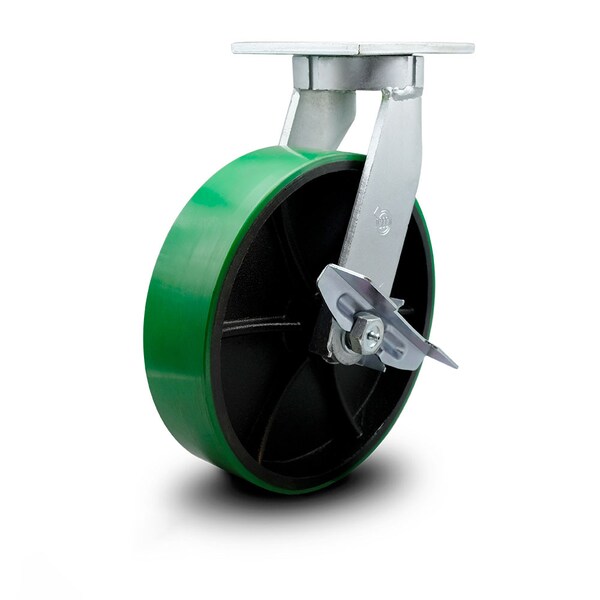 10 Inch Extra Heavy Duty Green Poly on Cast Iron Wheel Swivel Caster with Brake